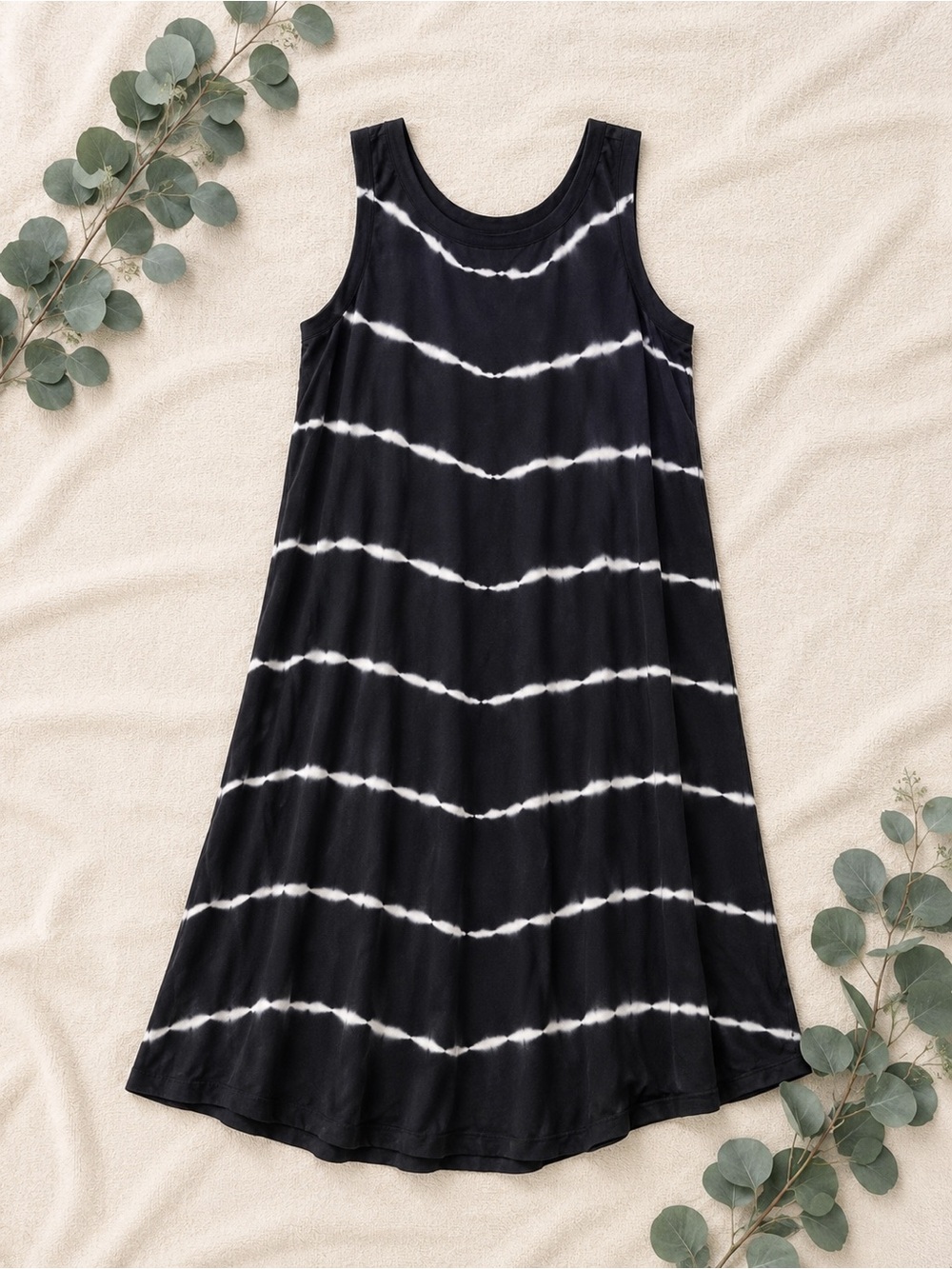 Anthro Thread & Supply Dress | Black Tie Dye Stripe Swing Tank Dress